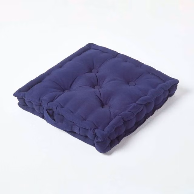 Homescapes Cotton Floor Cushion in Blue, Height: 8 cm
