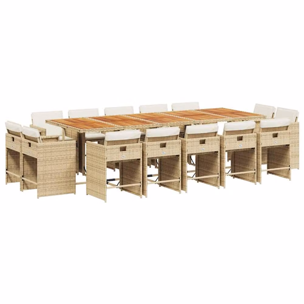 Berkfield Home 15 Piece Modern Garden Dining Set with Beige Cushions and Acacia Wood Poly Rattan – 2