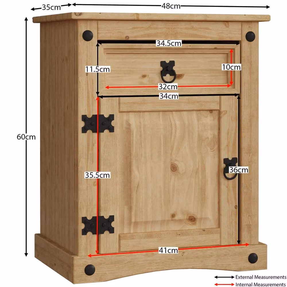 FORGEVIO Corona Bedside Chest with 1 Door and 1 Drawer in Brown Solid Waxed Mexican Pine – 2
