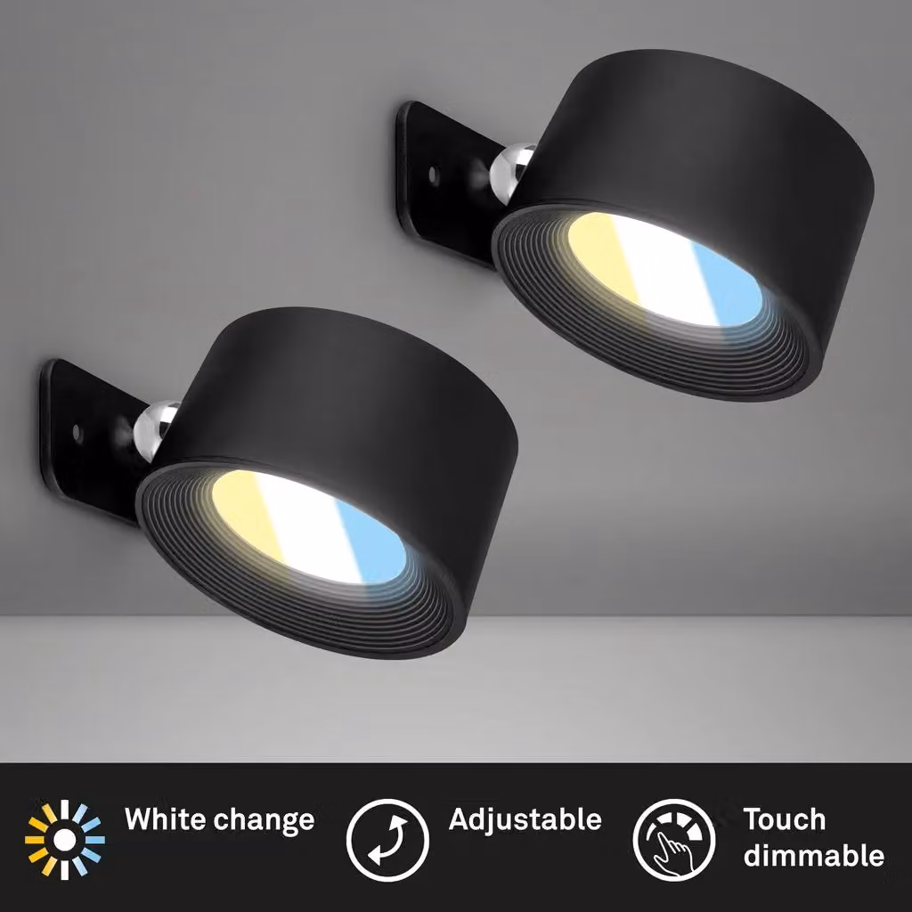 Briloner Rechargeable LED Wall Light, Black Adjustable and Dimmable Magnetic Reading Lamp – 2