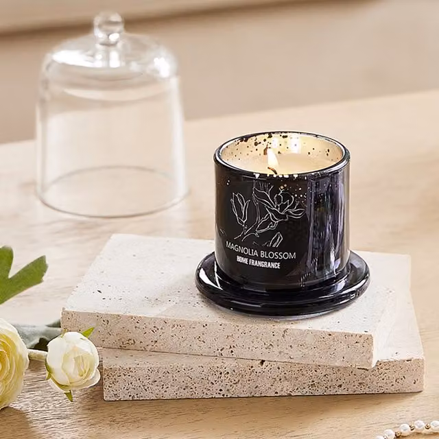 Komore Black Plant-Based Wax Scented Tabletop Candle with Glass Cloche