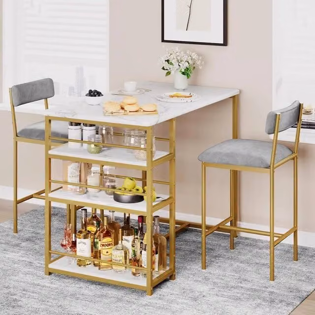 KORVIXA 3 Piece Modern Square Dining Table and Chairs Set in White, W/D/H: 100 x 100 x 75 cm – 1