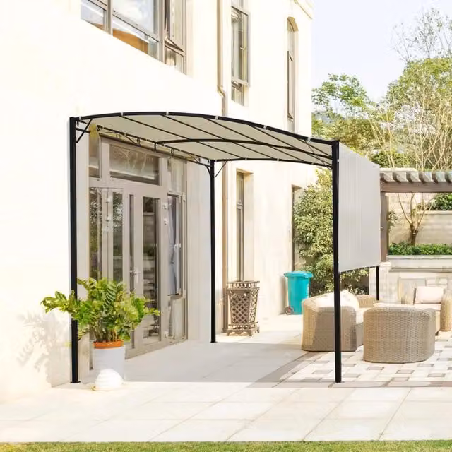 Chilli Seating Beige Wall-Mounted Metal and Polyester Patio Canopy W/D/H: 3 x 2.5 m