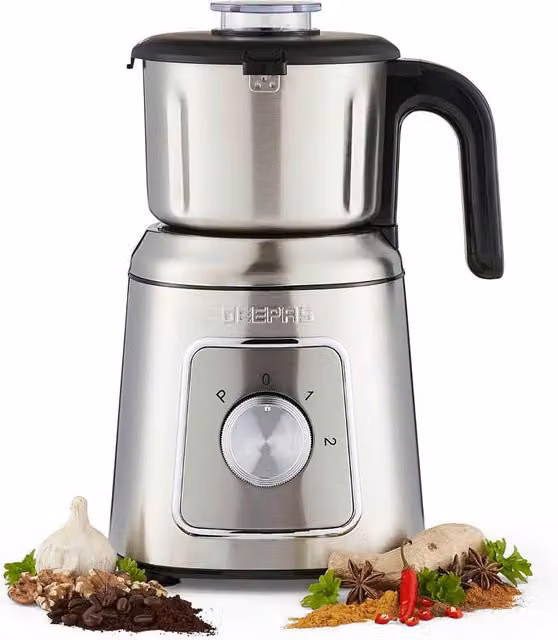 Geepas 600W Electric Wet and Dry Mixer Grinder and Coffee Grinder in Silver Stainless Steel – 1