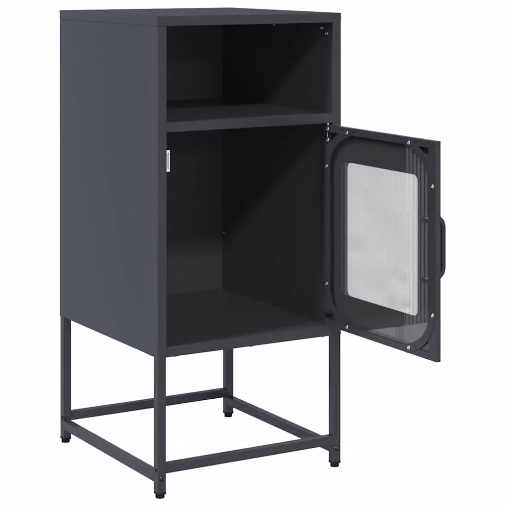 Berkfield Home Anthracite Bedside Cabinet in Black Metal, W/D/H: 36 x 39 x 78 cm – 4