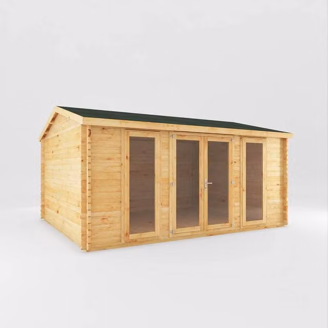 Mercia Home Office Studio Log Cabin in Brown and Beige, 28 mm, W: 503.6 cm, D: 414.1 cm, H: 272.5 cm