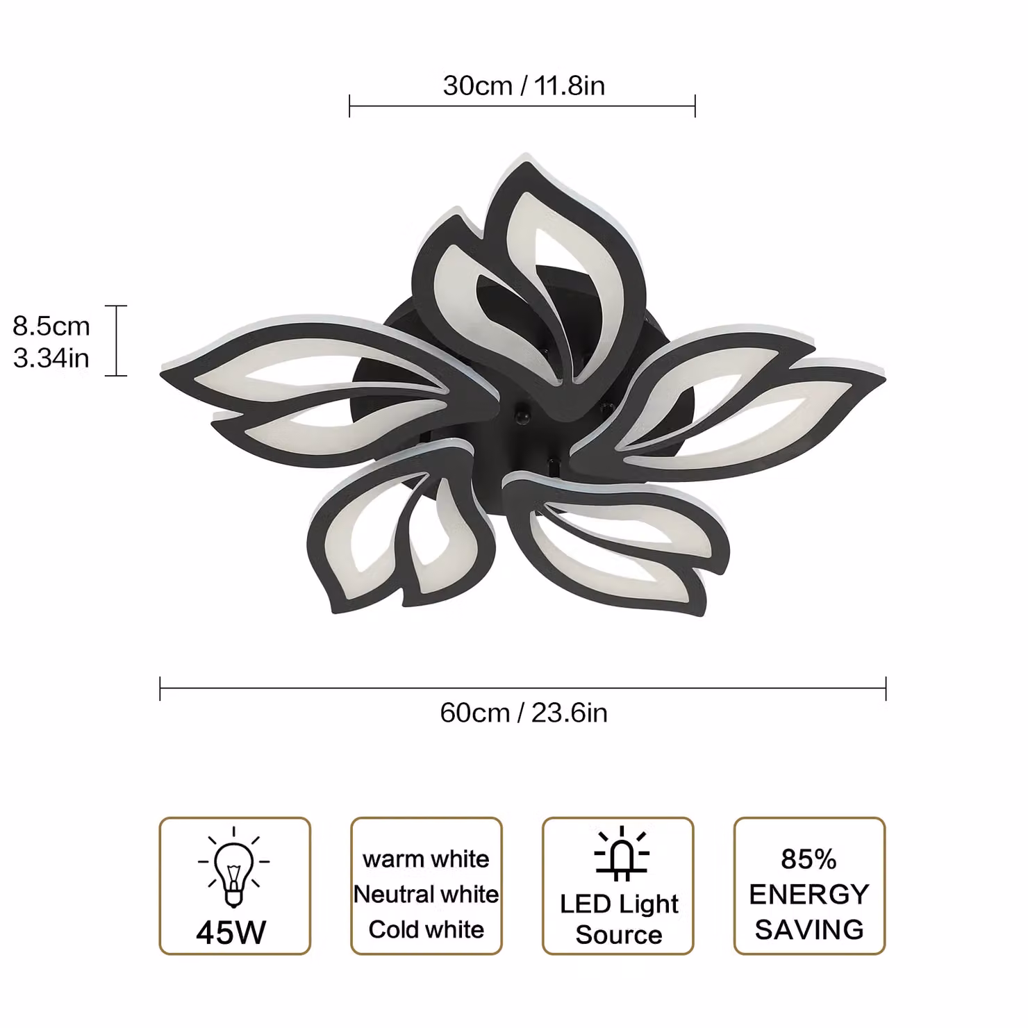 Pheashine Black LED Ceiling Light, 45W Dimmable with Remote and App Control, 3000-6500K Adjustable Colour Temperature – 2