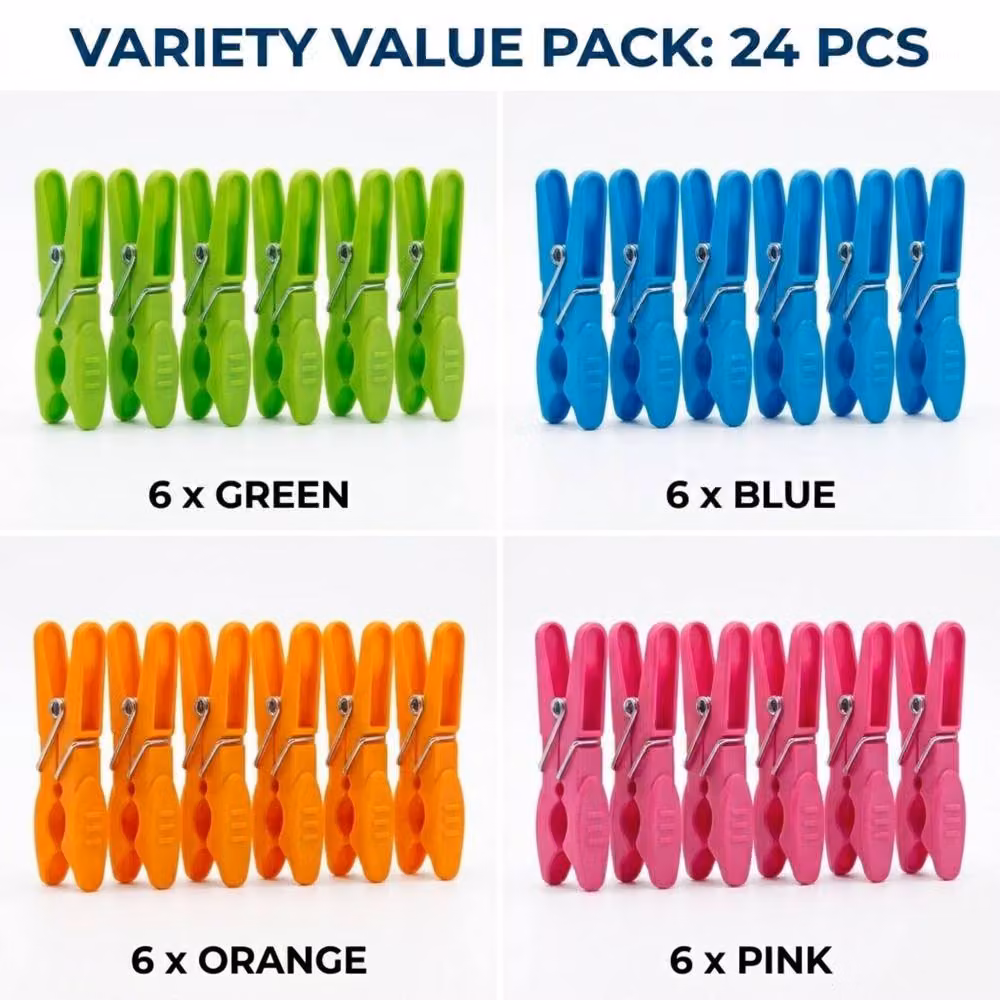 Bedsland 24 Pack Heavy Duty Plastic Clothes Pegs in Multicolour – 3