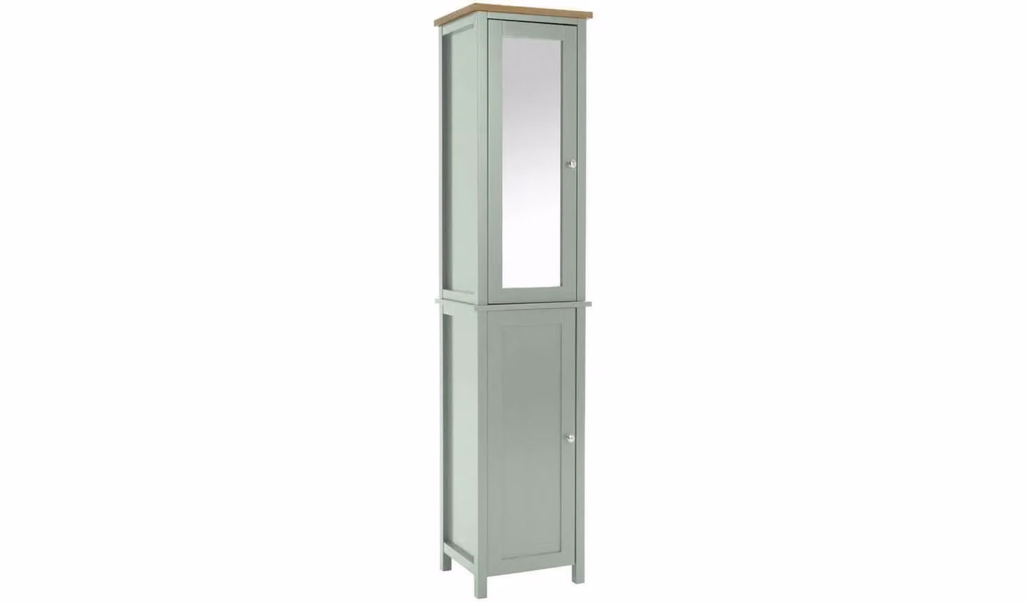 Livingston Tallboy Green Bathroom Storage Organiser with Mirror and Adjustable Shelves, H 172 x W 33 x D 38 cm