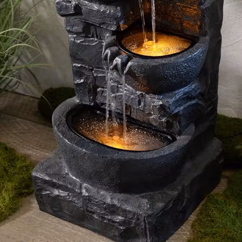Teamson Home 4 Tier Cascading Bowl Outdoor Water Feature with Warm LED Lights, Dark Grey, W/D/H: 39.5 x 39.5 x 82.5 cm – 5