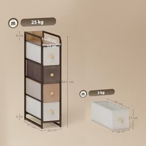 HOMCOM 4-Drawer Chest of Drawers with Fabric Drawers in Mixed-Brown – 3