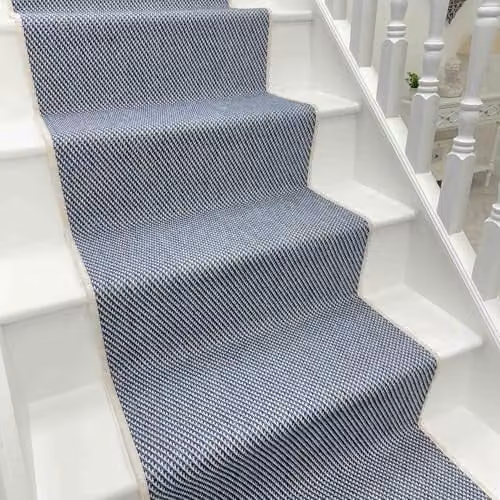 runrug Reversible Flatweave Stair Runner Rug in Blue, W: 60 cm, L: 630 cm