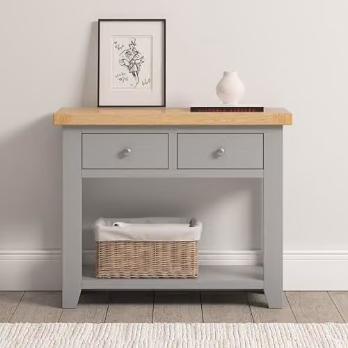 Seconique Windsor 2 Drawer Console Table in Pebble Grey and Oak