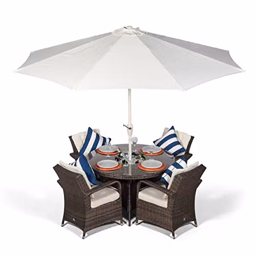 Thats Furniture Arizona 4 Seater Round Rattan Garden Dining Set with Ice Bucket Cooler in Brown, Diameter: 120 cm