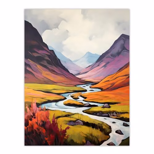 Artery8 Scotland Glencoe Valley Oil Painting Print, Unframed Multicolour Landscape Wall Art Poster, W: 30.5 cm, H: 41.0 cm