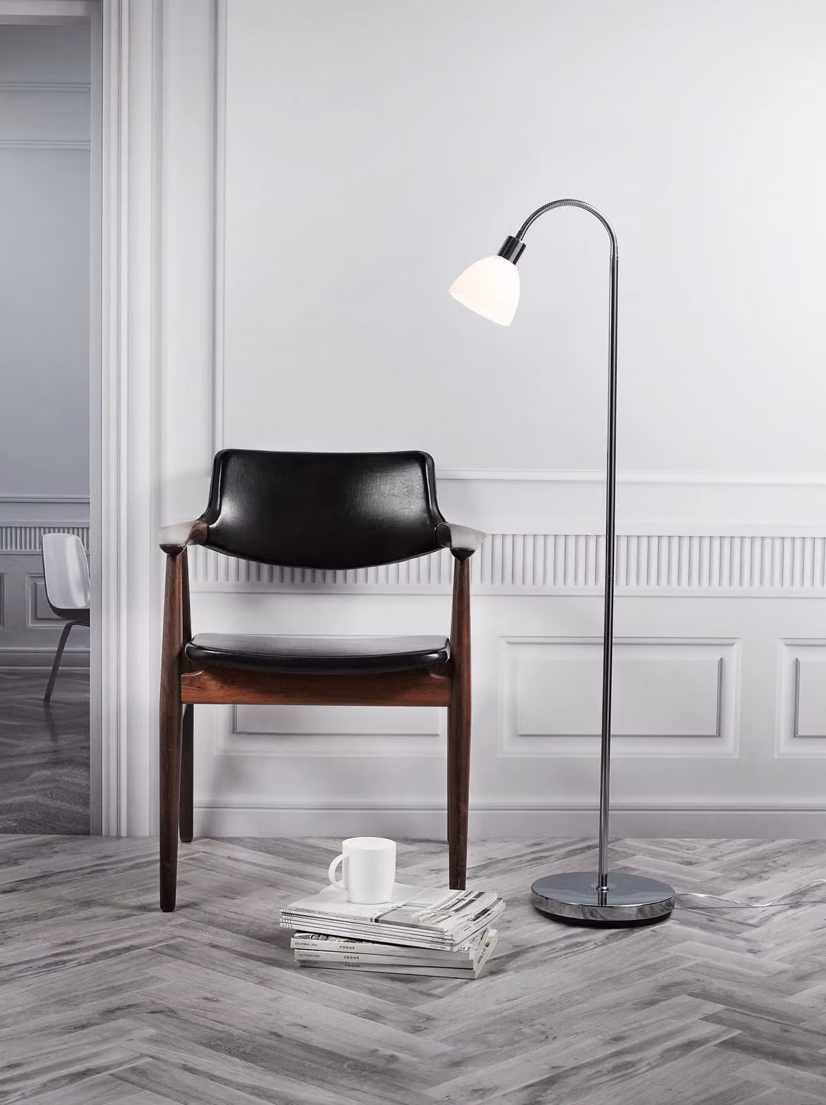 Nordlux Ray Adjustable Chrome Metal Floor Lamp with E14 Socket in Silver and White – 2