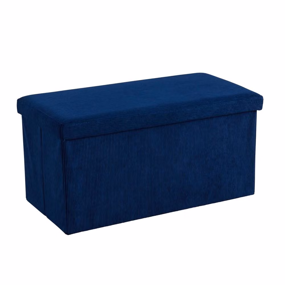 Home Source Corduroy Fabric Ottoman Storage Chest, Blue, W: 76 cm, D: 38 cm, H: 38 cm – 4