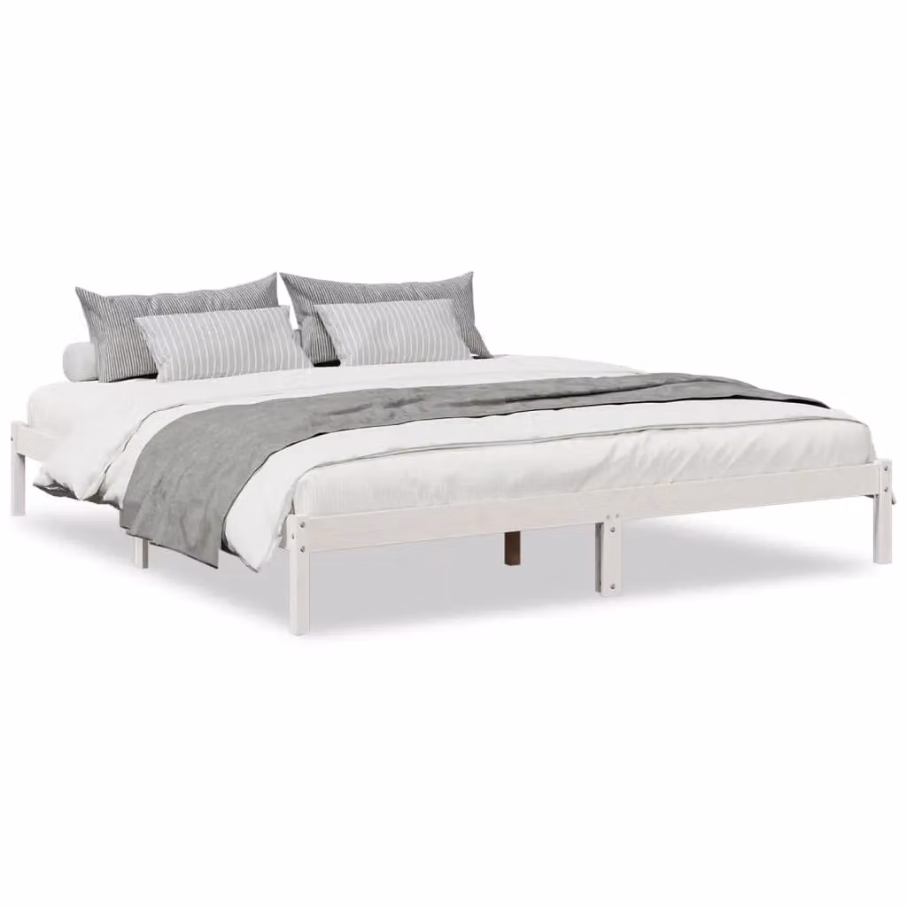 Berkfield Home Extra Long Solid Wood Pine Bed Frame in White W: 180 cm, L: 210 cm – 2