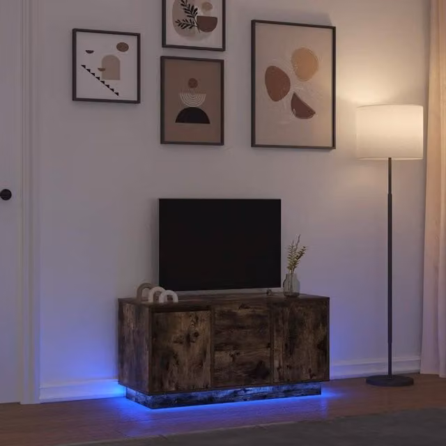 Berkfield Home TV Cabinet with LED Lights in Smoked Oak Brown, W/D/H: 100 x 41 x 50 cm