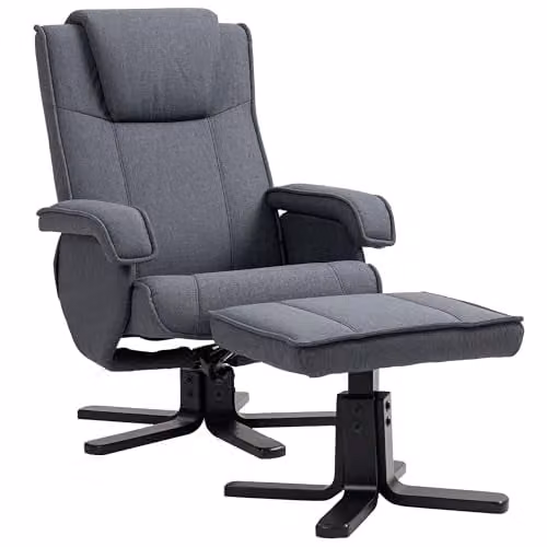 HOMCOM Swivel Recliner Chair with Ottoman, Anthracite Grey Fabric