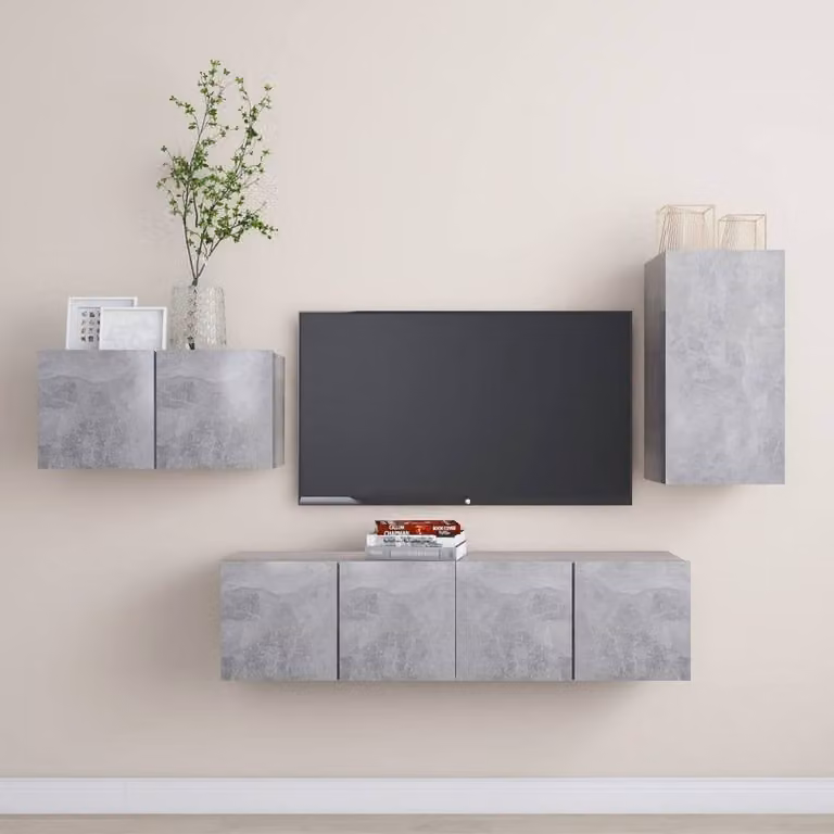 Berkfield Home Practical 4 Piece TV Cabinet Set in Concrete Grey Matt MDF