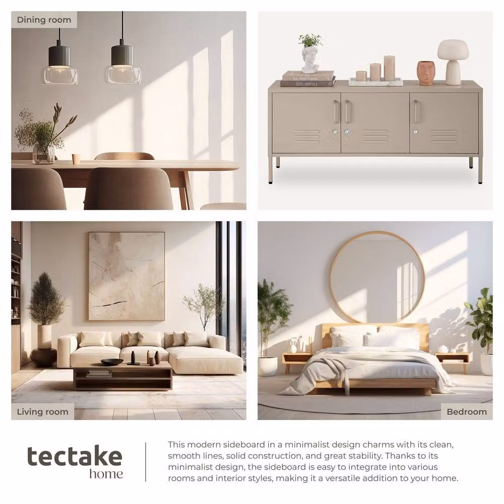 tectake Baker Sideboard in Taupe with Lockable Doors and Cable Management – 5