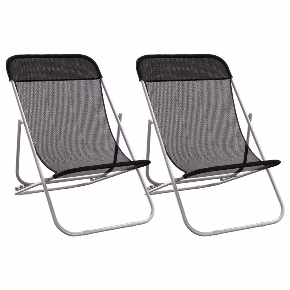 Berkfield Home Beautiful Set of 2 Black Folding Beach Chairs with Textilene Fabric and Powder-Coated Steel Frame – 3
