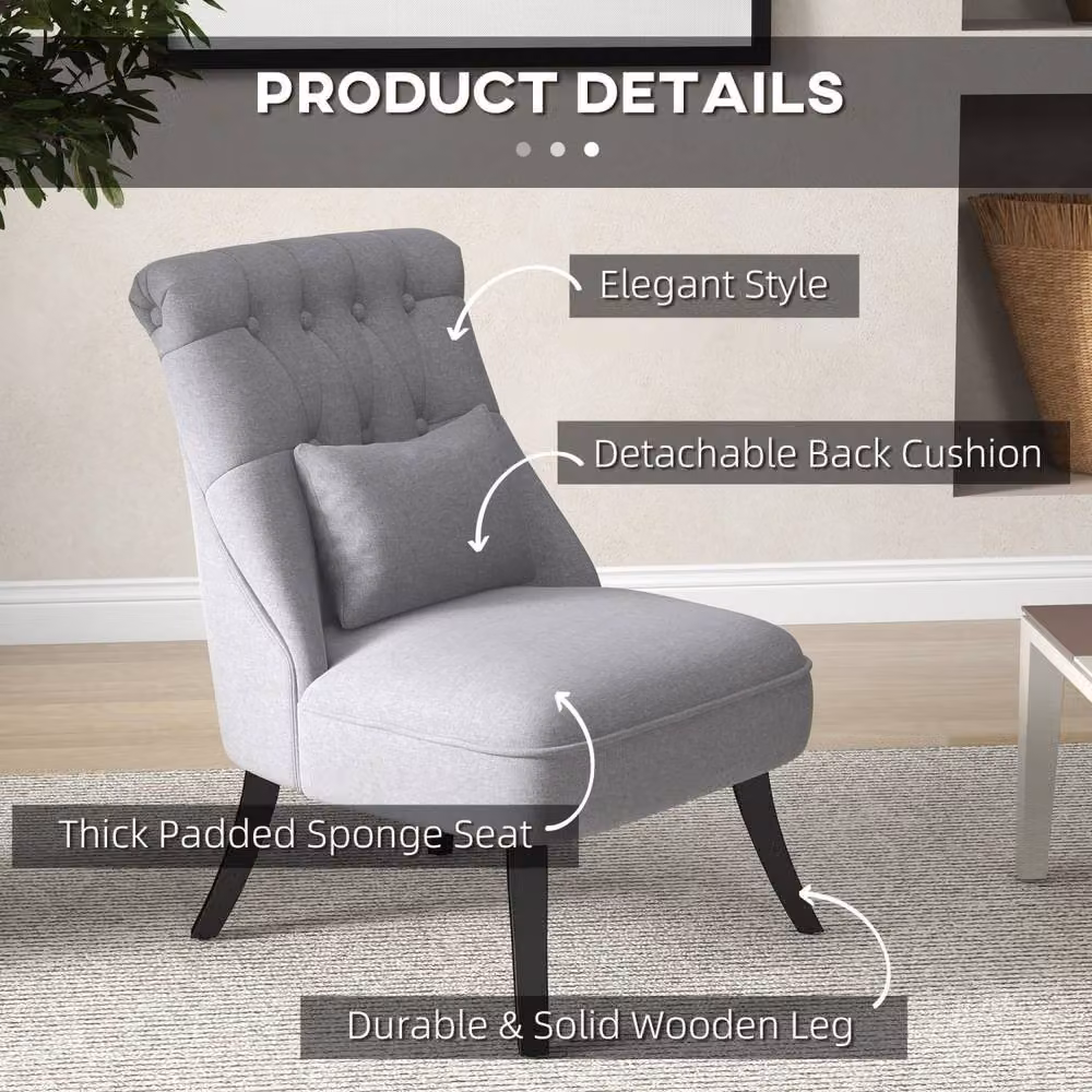 Wyld Haus Sava Grey Set of 2 Armless Button Tufted Tub Chairs with Linen Look Finish – 3