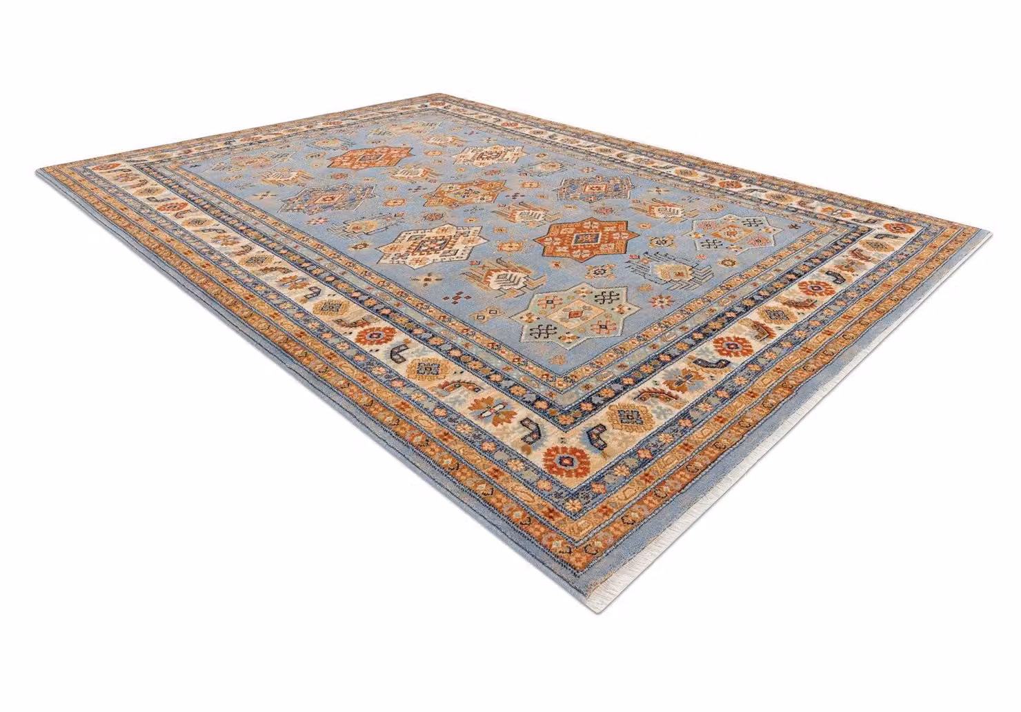 RugsX Beige Wool Oriental Keshan Rectangular Rug W: 120 cm, D: 145 cm – 2