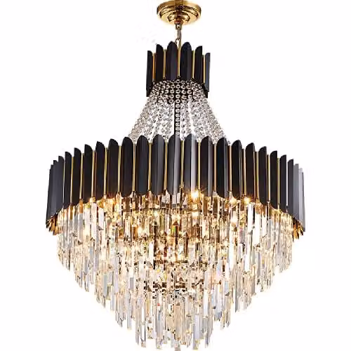 WDW Postmodern Pendant Chandelier in Black and Gold with K9 Crystal and Metal Body, Diameter: 80 cm
