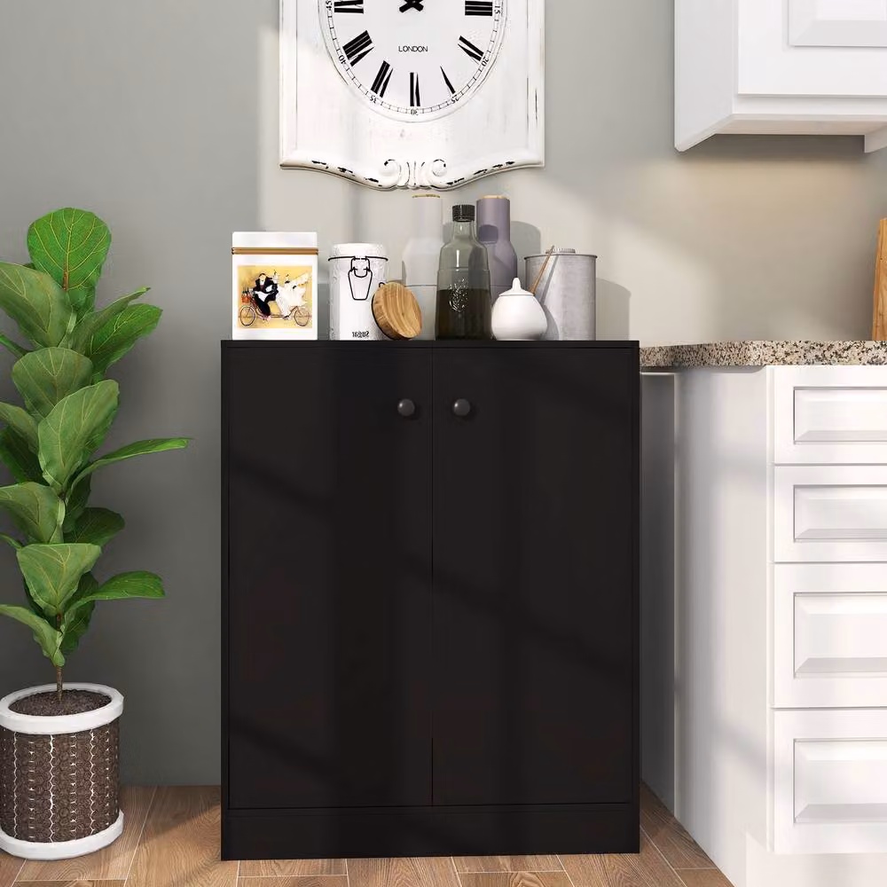 Costway Modern 2-Door Black Buffet Sideboard Cabinet with Internal Shelves for Kitchen or Hallway – 5
