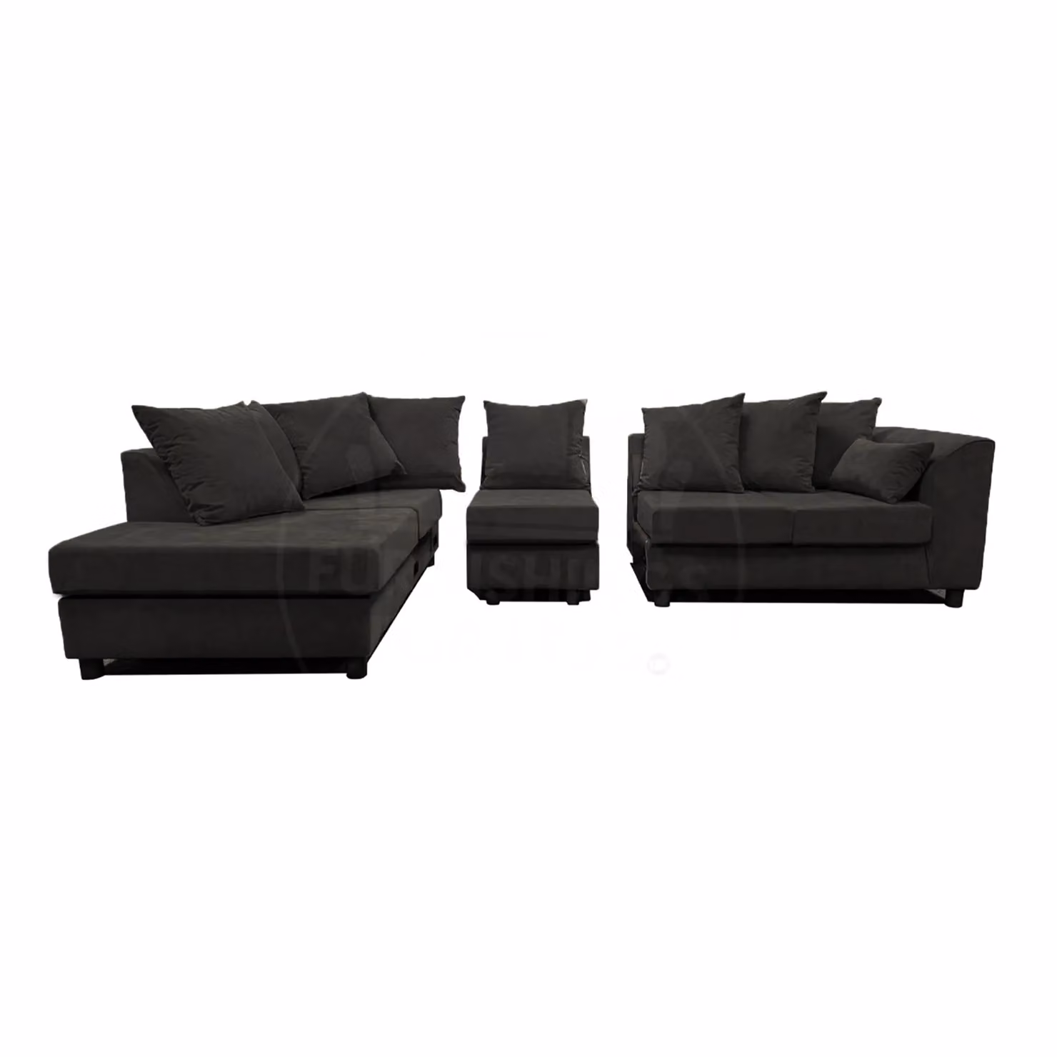 Furnishings For Less UK Casper Chenille Large 5 Seater L Shaped Corner Sofa, Left Hand Facing, Black – 5