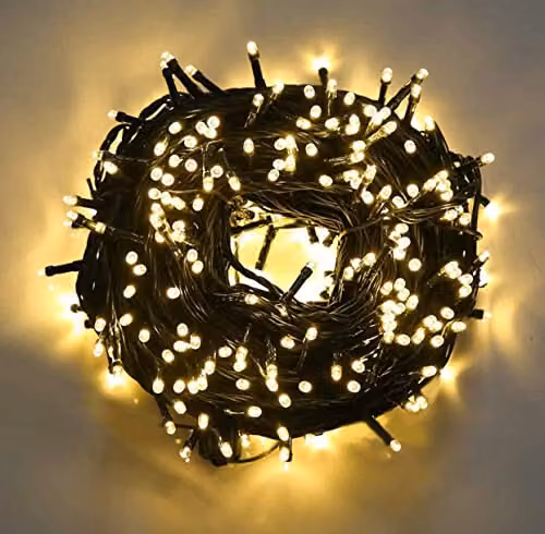 Shatchi 200 LED Warm White Fairy String Lights with Green Cable and Auto Timer