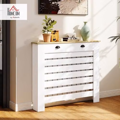 HOMCOM Radiator Cover with Drawer in White MDF, H 95.5 x W 111 x D 19 cm – 2