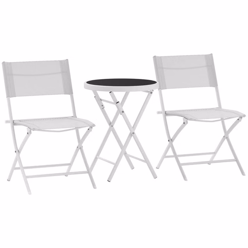Wyld Haus Lafiyo White 3 Piece Outdoor Bistro Set with Round Glass Table and Folding Chairs – 2
