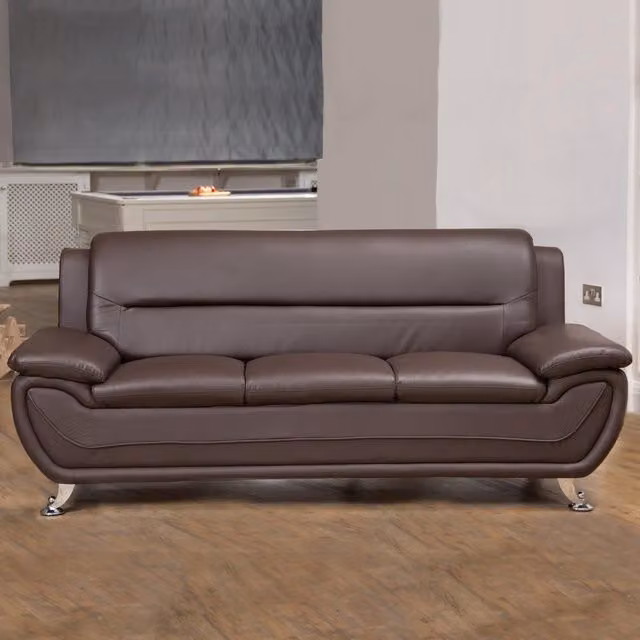 Artemis Home Dexter 3 Seat Sofa in Brown with Synthetic Leather Upholstery and Solid Wood Frame