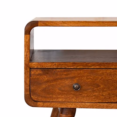 Artisan Furniture Modern Solid Mango Wood Mini Chestnut Curved Media Unit with 2 Drawers, Brown, W/D/H: 60.0 x 30.0 x 45.0 cm – 3