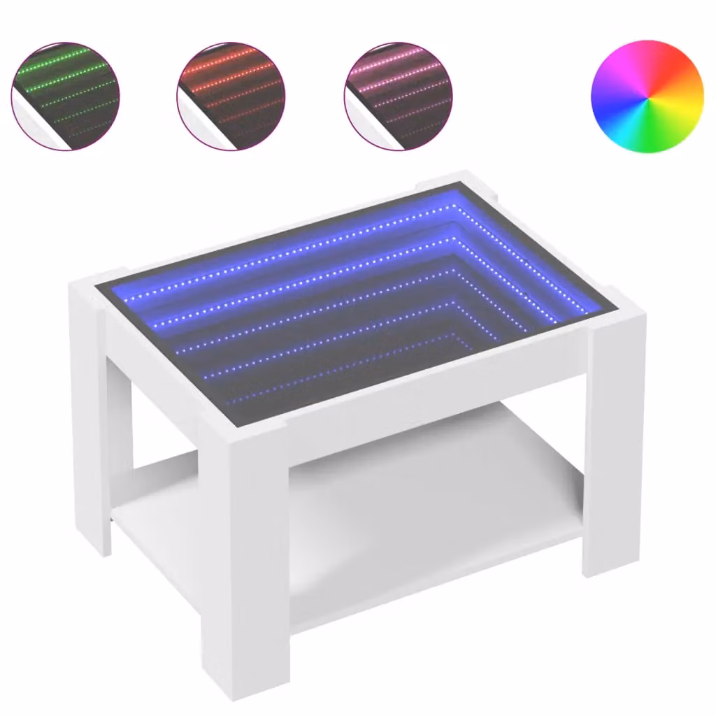 Berkfield Home Modern White Glossy Coffee Table with LED and Glass, W/D/H: 73 x 53 x 45 cm – 2