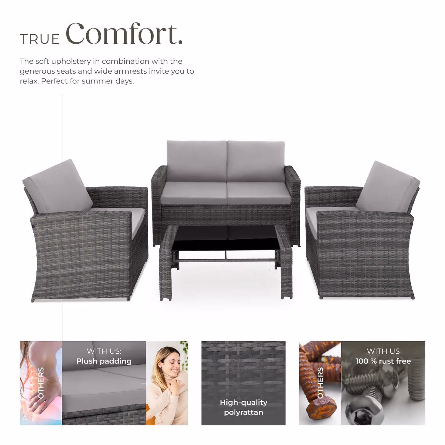 tectake Jesolo Garden Furniture Set in Light Grey for 4 People – 3