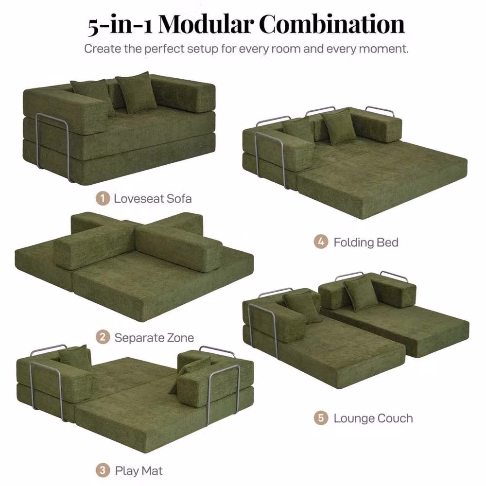 FORGEVIO Green 2 Seater Sectional Sofa Bed with Upholstered Fabric and Foam Filling – 3