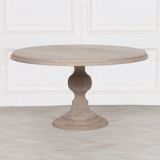 Glasstone Rustic Round Wooden Dining Table in Brown, Diameter: 147 cm, Height: 80 cm