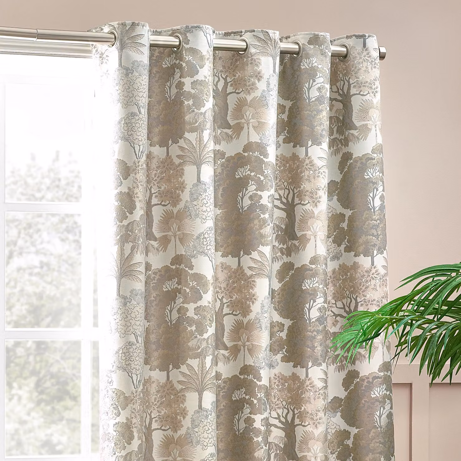 Wylder Nature Woodlands Jacquard Room Darkening Eyelet Curtains in Natural, Width: 117 cm, Drop: 183 cm – 2