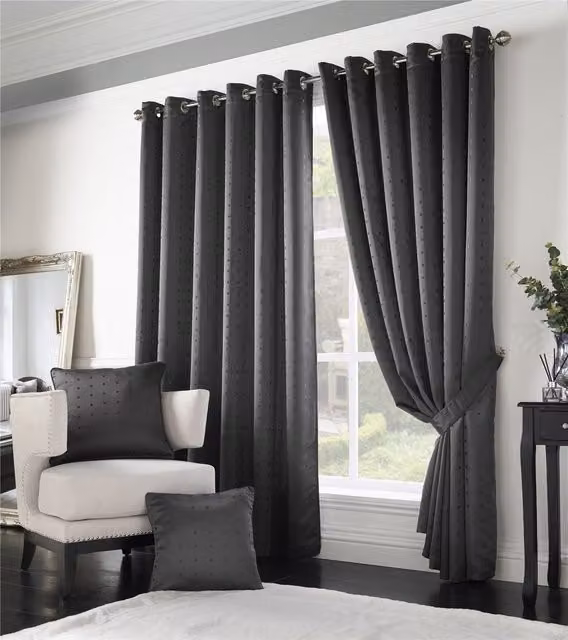 Luxury Living Adi Lined Ring Top Eyelet Curtains in Charcoal Grey, Width: 229 cm, Drop: 229 cm