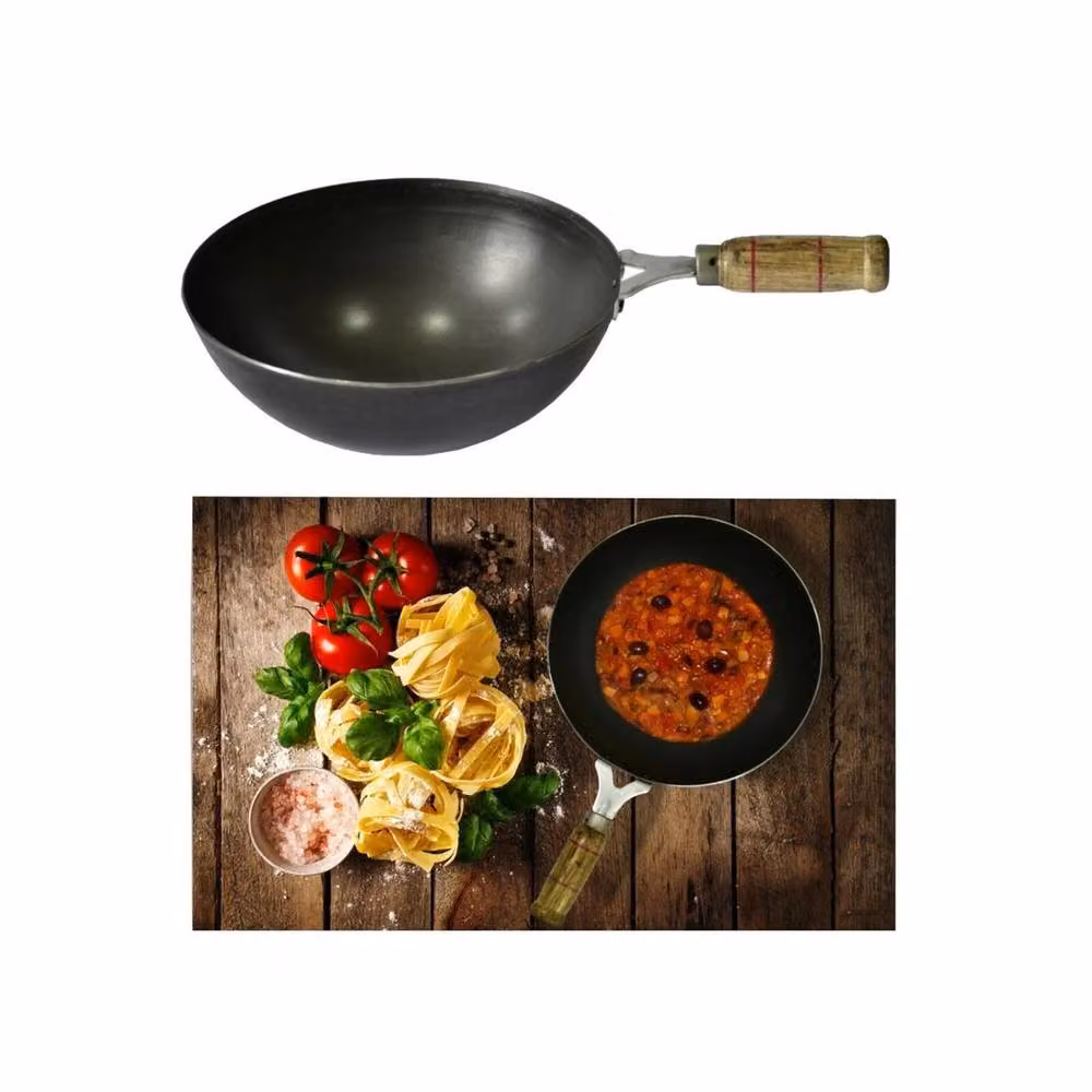 SPETLEK Cast Iron Karahi Deep Wok Fry Pan, Black, Diameter: 25 cm – 4