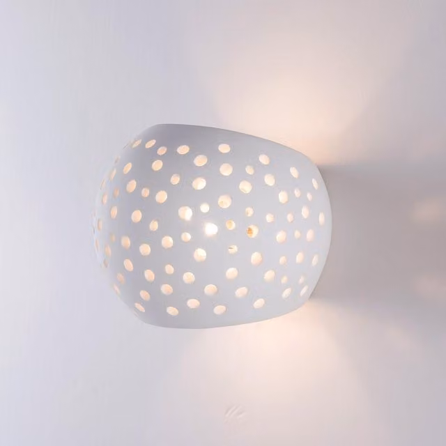 Harper Living White Ceramic Perforated Up & Down Wall Light with Open Sphere Shade – 1