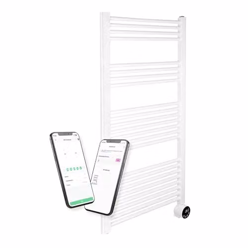 Masterplug SmartEnergy White Aluminium Heated Towel Rail, 1000W, Wi-Fi and App Control, Wall Mounted – 1
