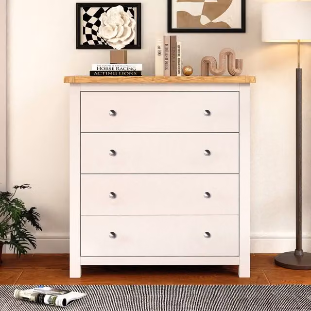 Cabinet Bits Maggiori 4 Drawer Chest of Drawers in Off-White with Chrome Knobs