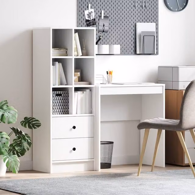 Berkfield Modern White Glossy Writing Desk with Single Pedestal Storage – 1
