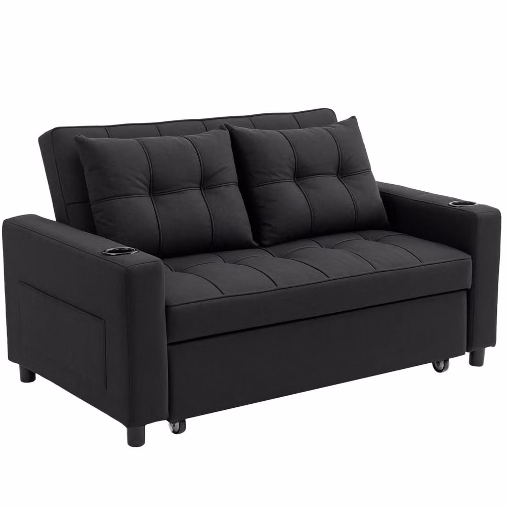 Wyld Haus Kanovi Black 2 Seater Pull Out Sofa Bed with Cup Holders – 2