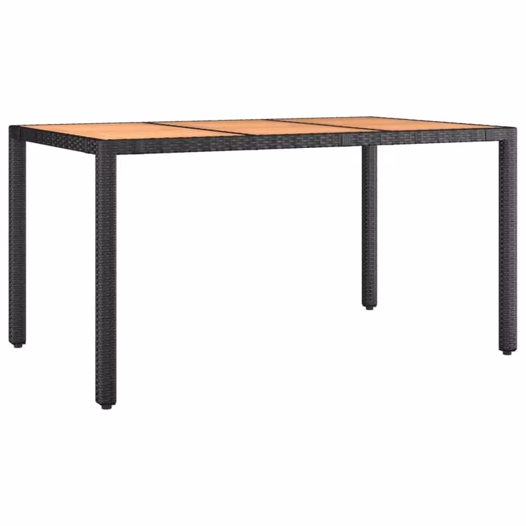 Berkfield Home Garden Table with Black Poly Rattan and Solid Acacia Wood Top